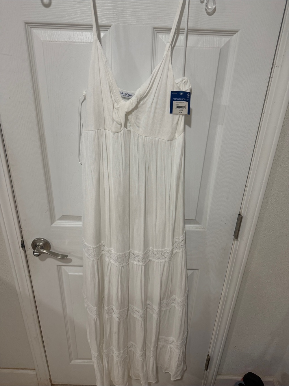 Arizona Jean Company White Crochet-Tier Spaghetti Strap Maxi Dress